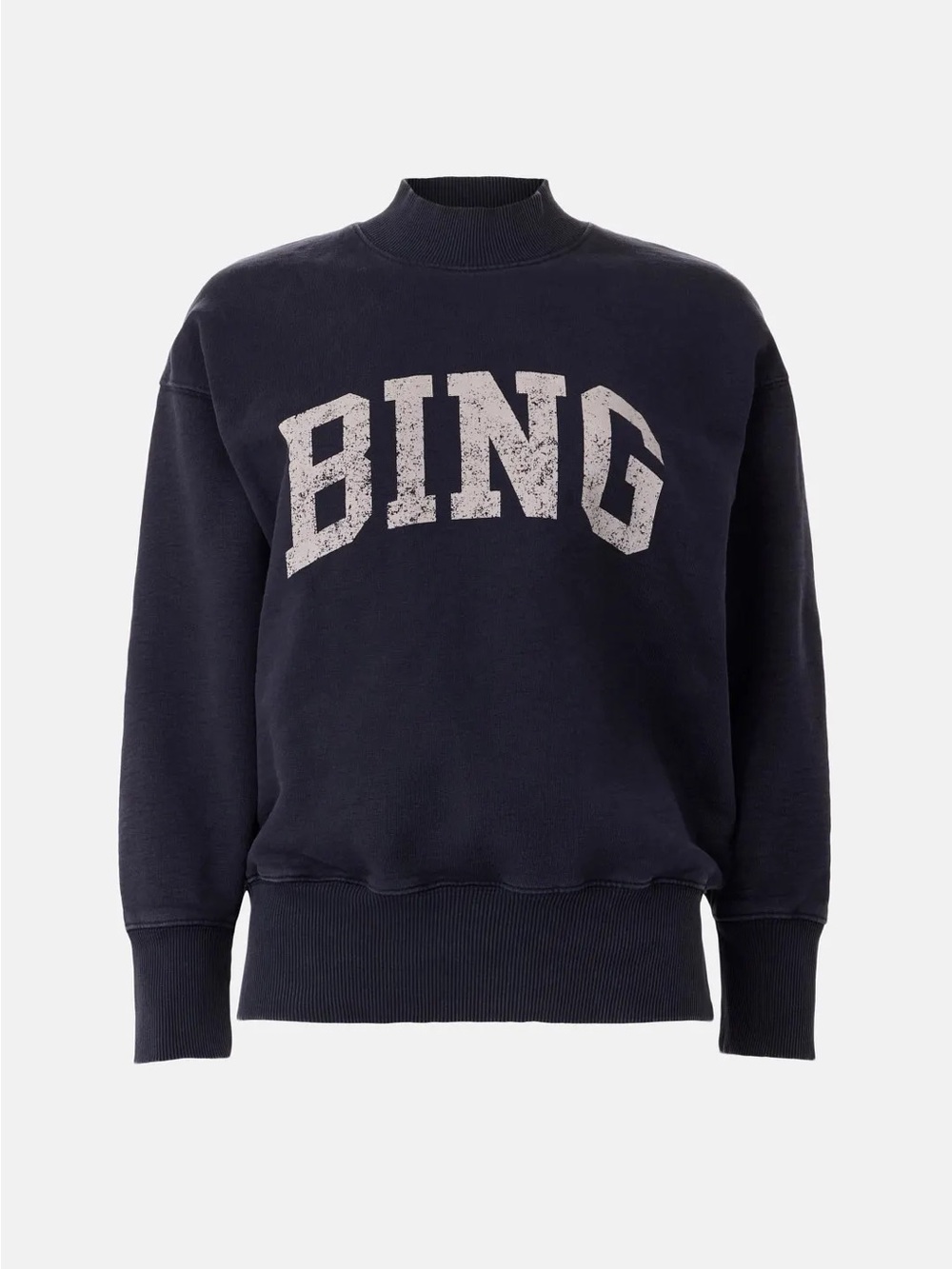 Anine Bing Navy Distressed Logo Crewneck